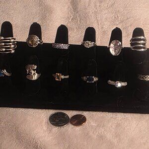 Lot of 12 Vintage Sterling Silver Rings, Display Is Included, Free Display, Nice
